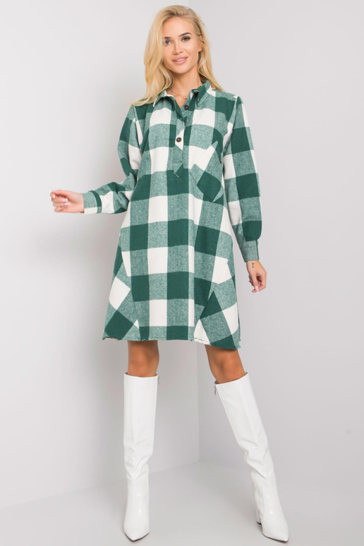 Sovvina zaļi baltā rūtainā kreklkleita