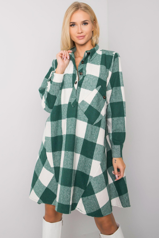 Sovvina zaļi baltā rūtainā kreklkleita