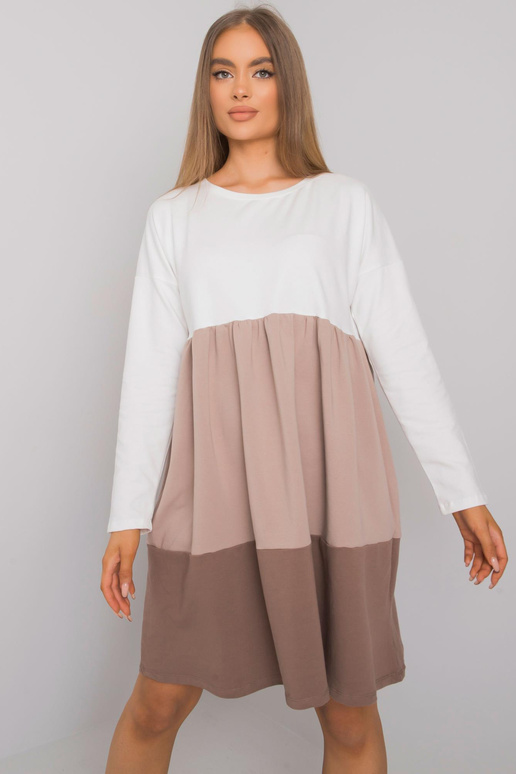 Ekrū-tumši bēša kokvilnas kleita ar... Ekrū-tumši bēša kokvilnas kleita ar...