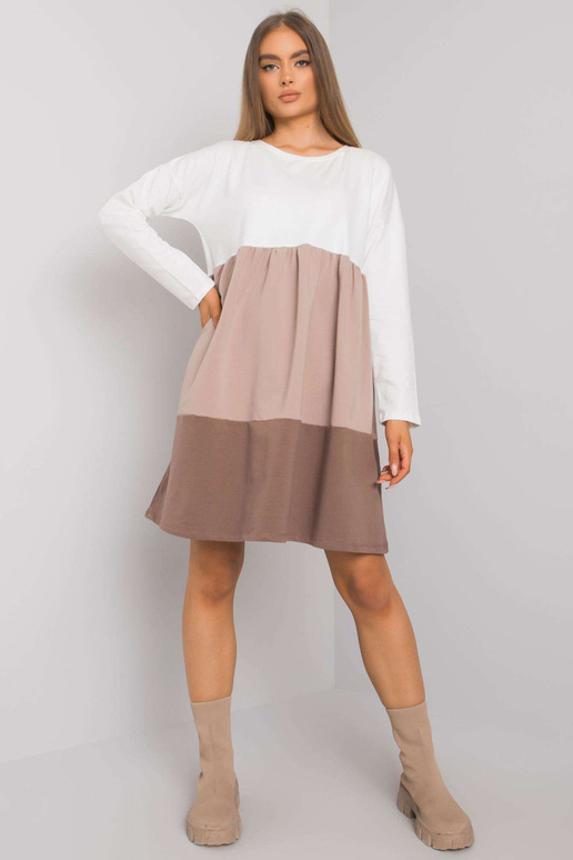 Ekrū-tumši bēša kokvilnas kleita ar... Ekrū-tumši bēša kokvilnas kleita ar...