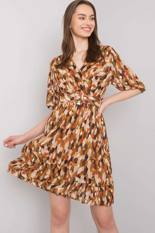 Brūna raksta kleita ar Sassari jostu