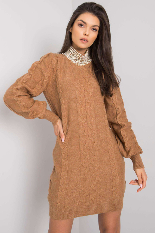 Kamieļu trikotāžas kleita ar...