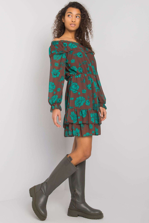 Brūna un zaļa spāņu kleita ar volānu...