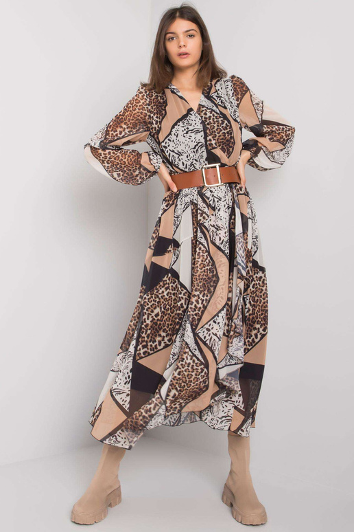 Melna un bēša raksta kleita ar...