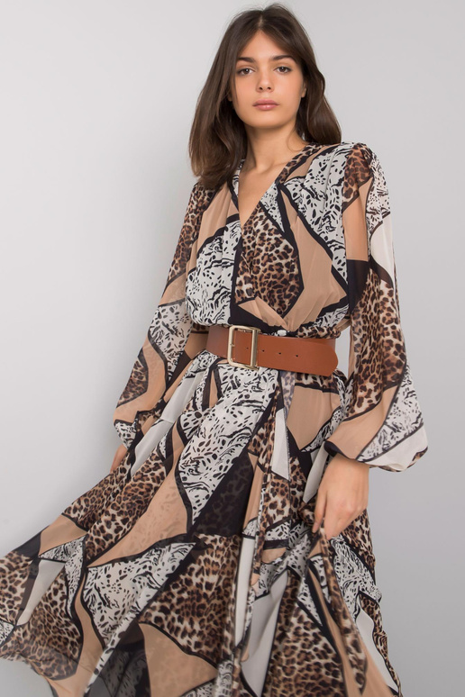 Melna un bēša raksta kleita ar...