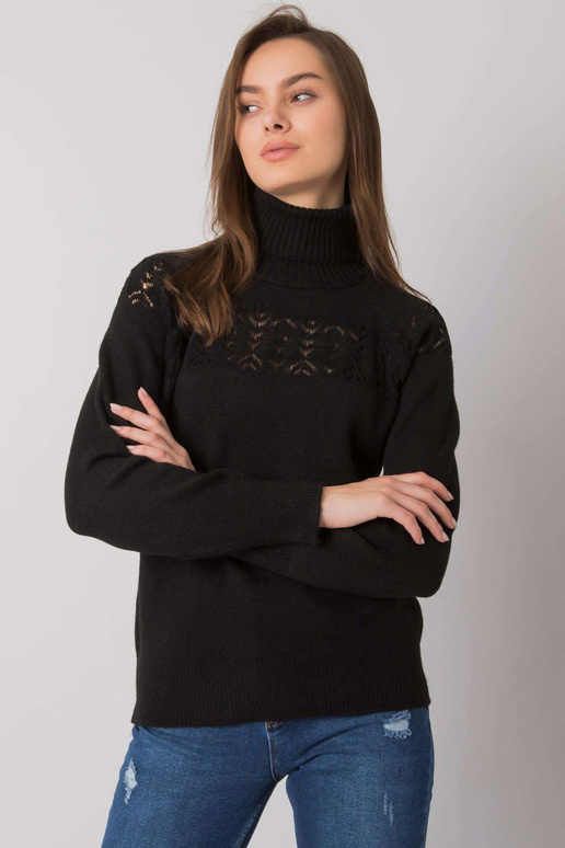 Melns trikotāžas džemperis ar apkakli...