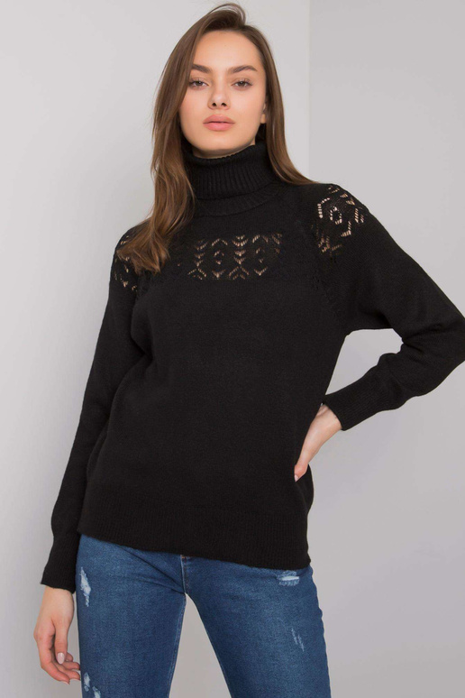 Melns trikotāžas džemperis ar apkakli...