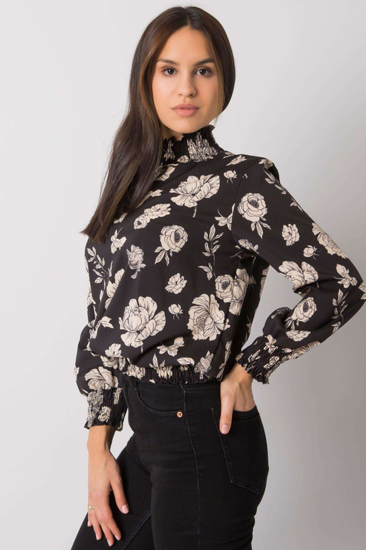 Damika melna un bēša blūze ar ziediem