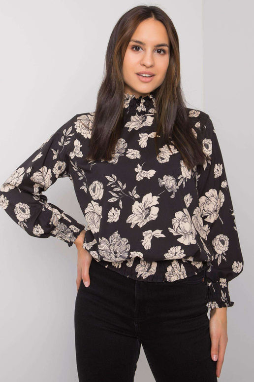 Damika melna un bēša blūze ar ziediem