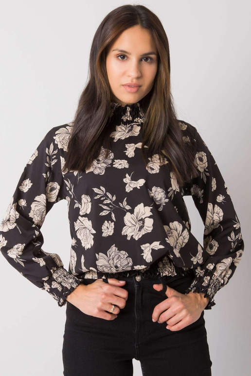 Damika melna un bēša blūze ar ziediem