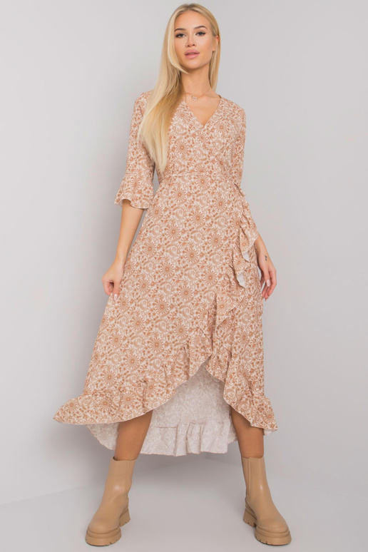 Bēša raksta kleita ar volānu...