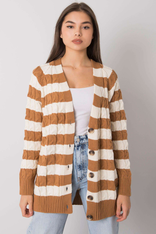 Camel Cream Lamia Striped Cardigan