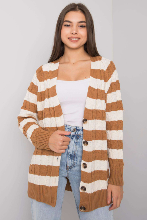Camel Cream Lamia Striped Cardigan