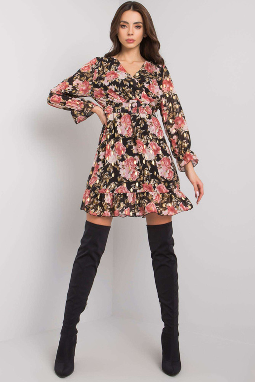 Alisia melna un rozā volānu kleita