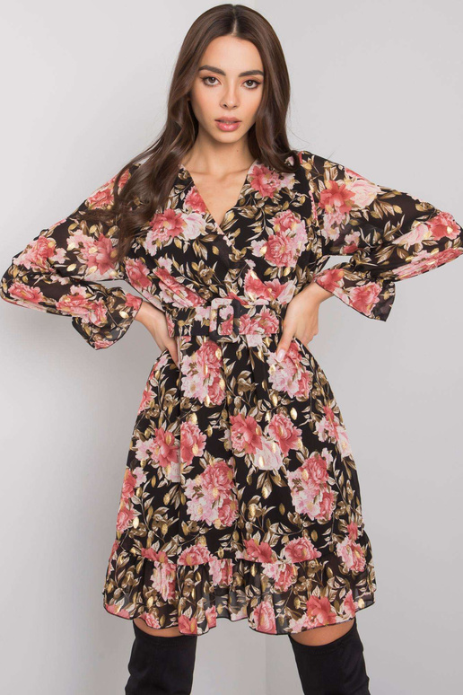 Alisia melna un rozā volānu kleita