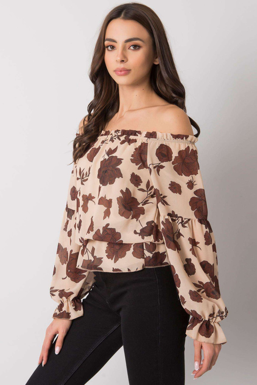 Bēša un brūna spāņu blūze ar ziediem...