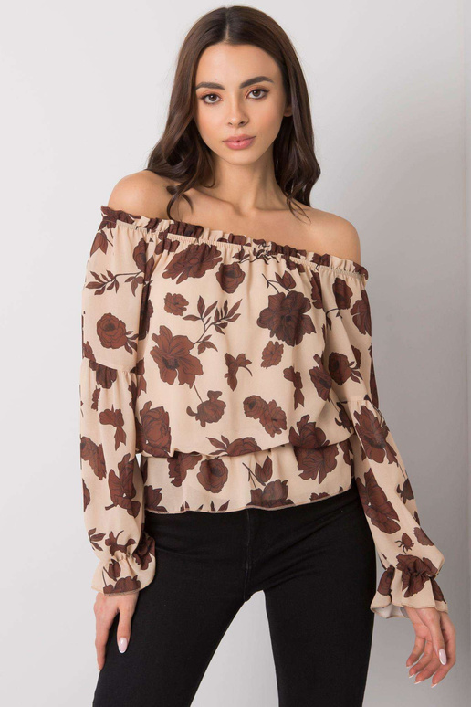 Bēša un brūna spāņu blūze ar ziediem...