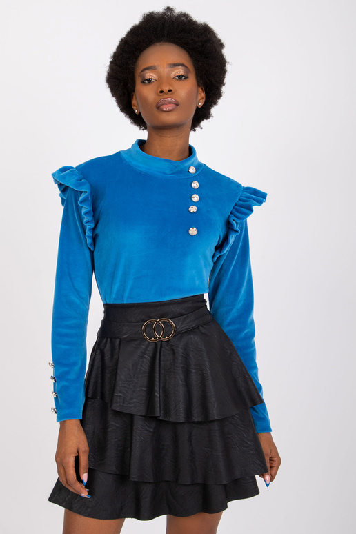 Tumši zila velūra blūze ar Capri pogām Tumši zila velūra blūze ar Capri pogām