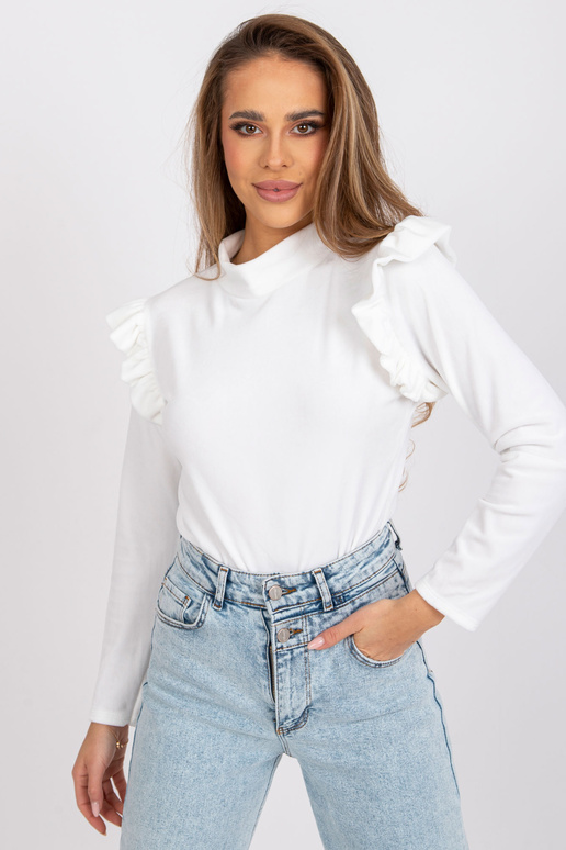 Eugenie balta velūra blūze ar volāniem