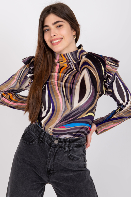 Melna velūra blūze ar garām piedurknēm