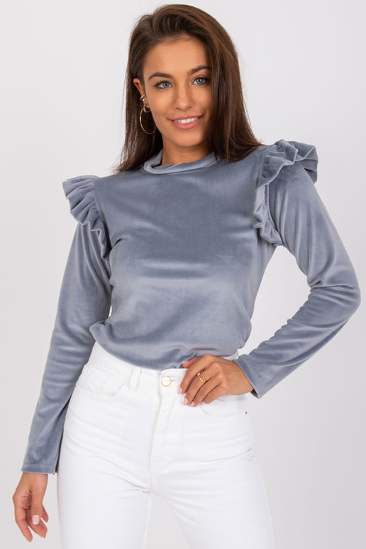 Pelēka velūra blūze ar volāniem Eugenie