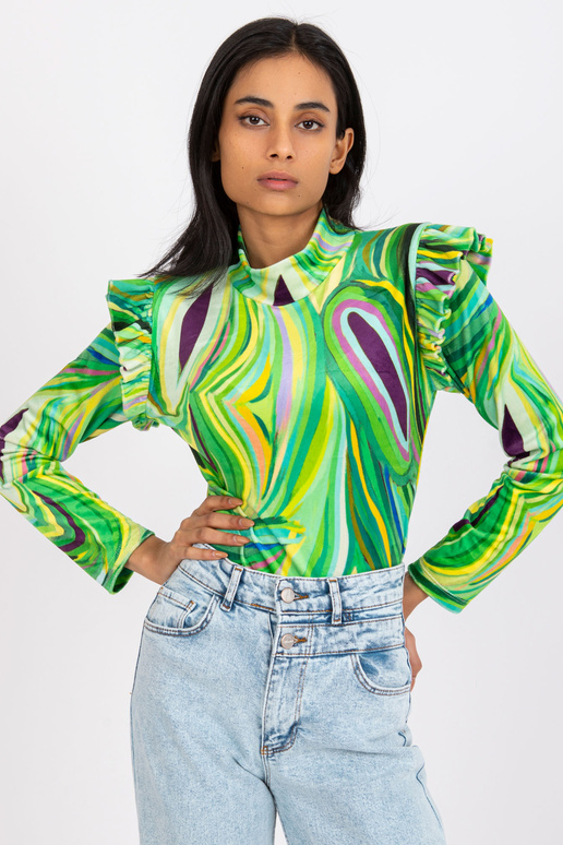 Zaļa velūra blūze ar volāniem Lina Zaļa velūra blūze ar volāniem Lina