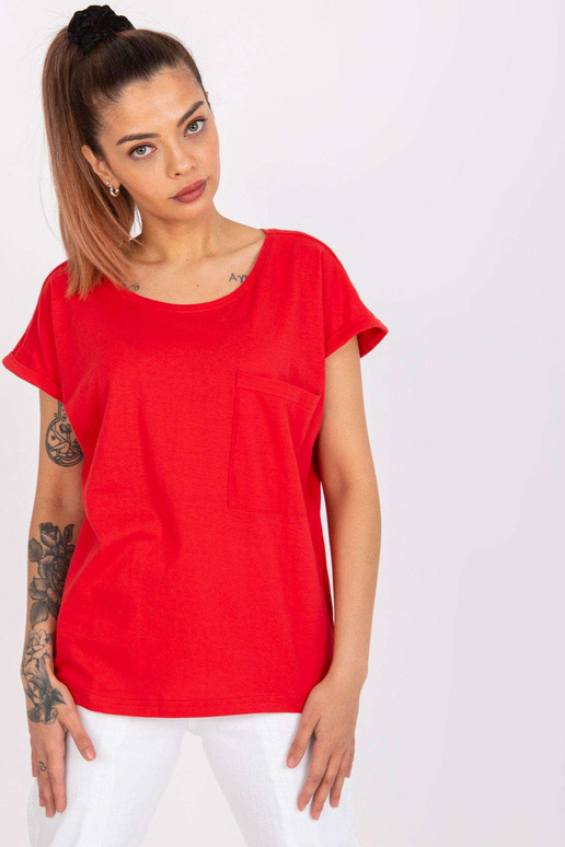 Sarkans T-krekls ar kabatas kokvilnas...