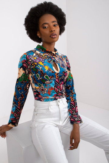 Tumši zila raksta blūze ar...