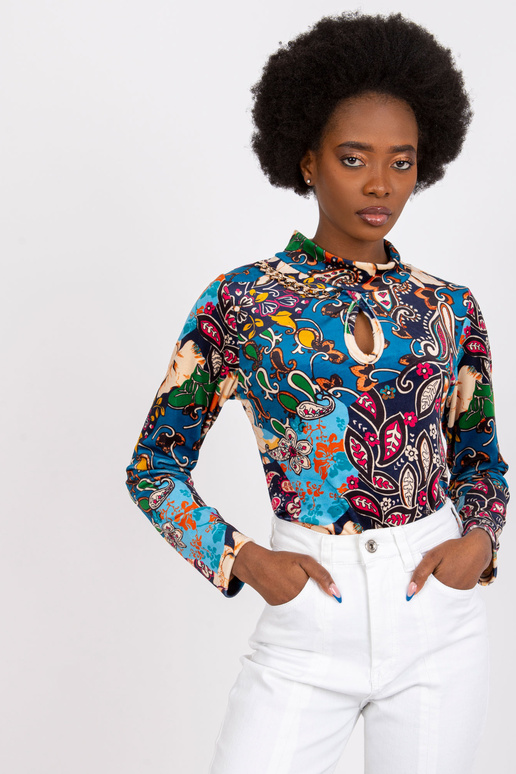 Tumši zila raksta blūze ar velūru...