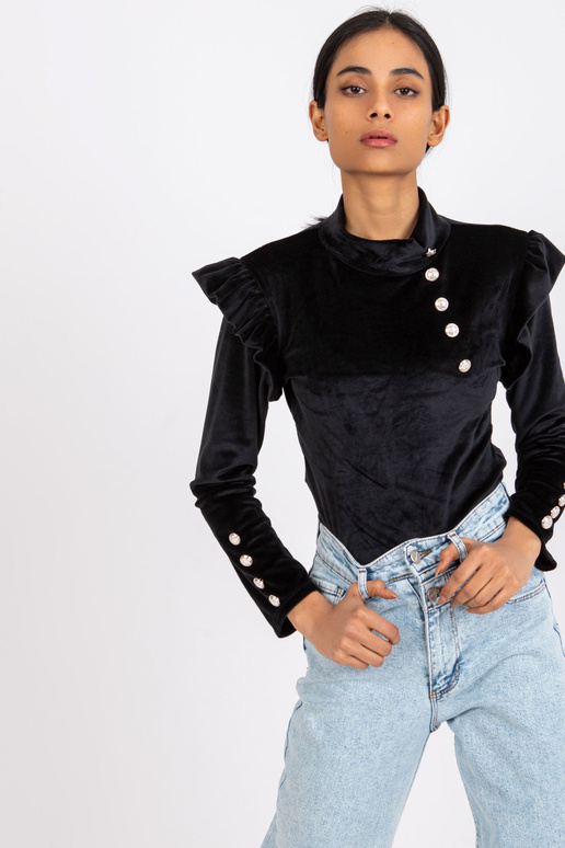 Melna velūra blūze ar volāniem Capri