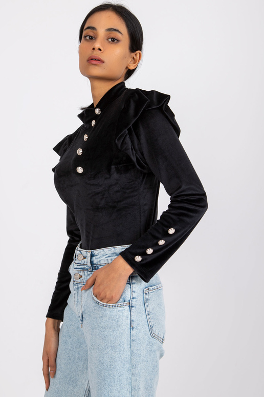 Melna velūra blūze ar volāniem Capri