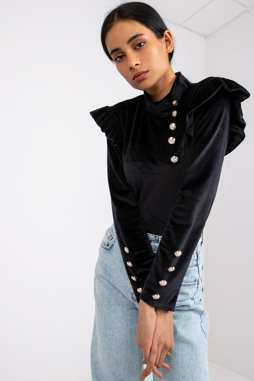 Melna velūra blūze ar volāniem Capri