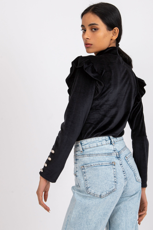 Melna velūra blūze ar volāniem Capri