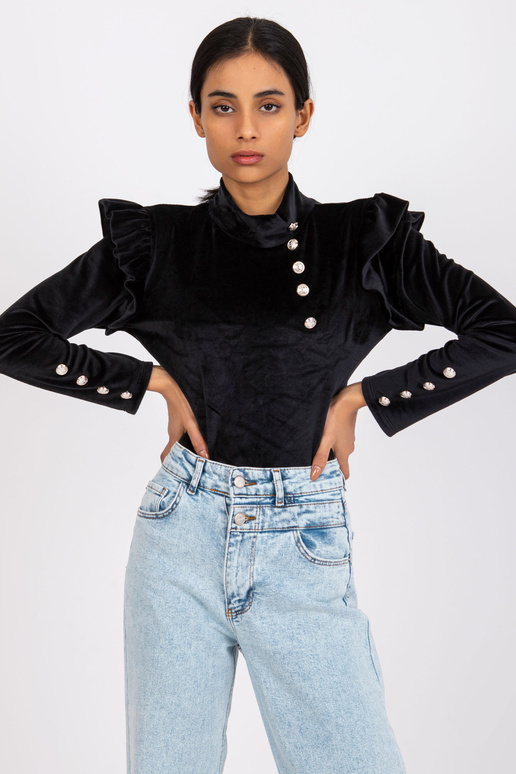 Melna velūra blūze ar volāniem Capri