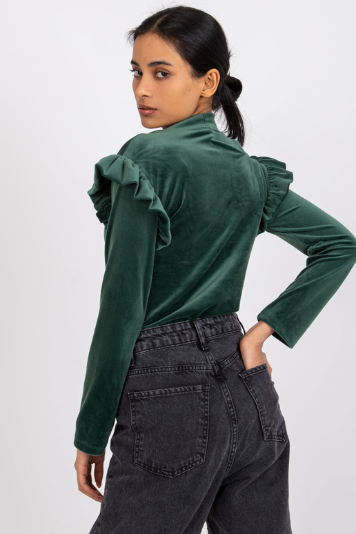 Zaļa velūra blūze ar volāniem Eugenie