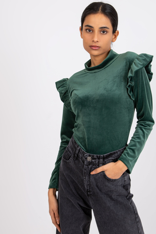 Zaļa velūra blūze ar volāniem Eugenie