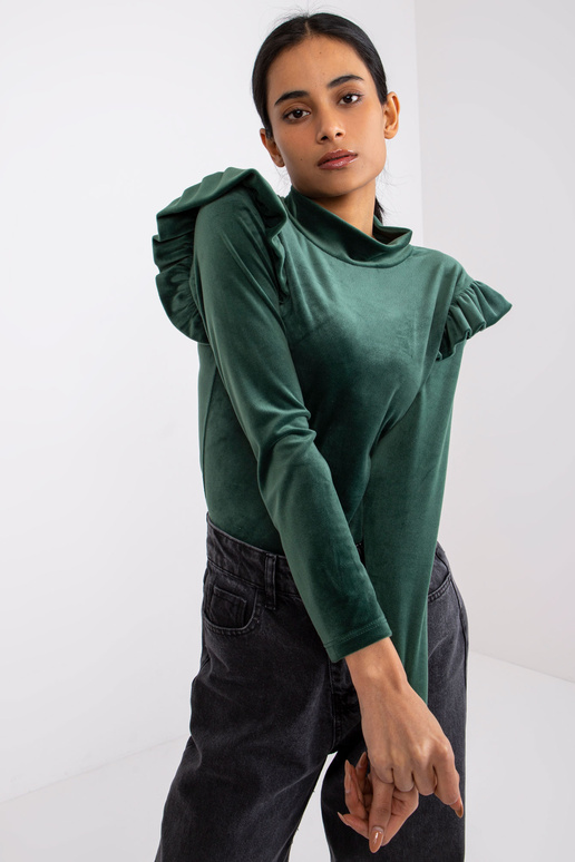 Zaļa velūra blūze ar volāniem Eugenie