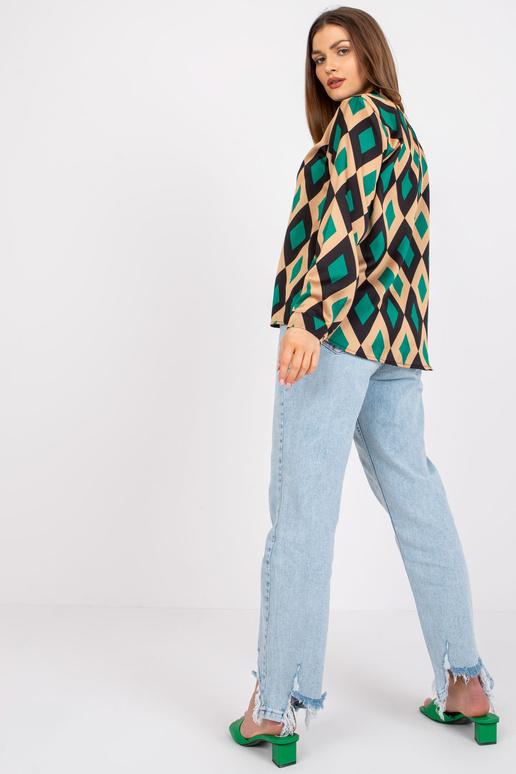 Zaļa un bēša blūze ar Amaya apdrukām
