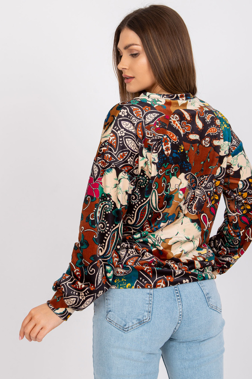 Brūna sieviešu blūze ar rubīna apdrukām