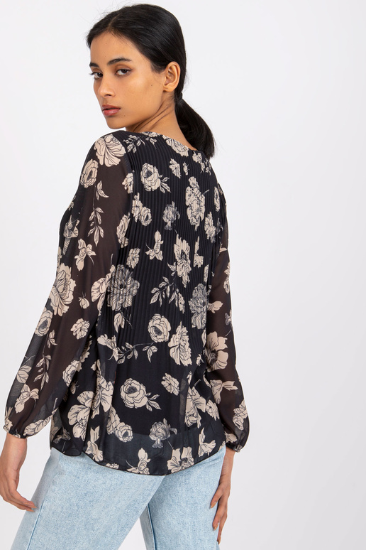 Liānas melna un bēša kroku blūze