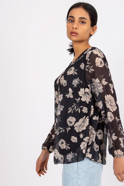 Liānas melna un bēša kroku blūze