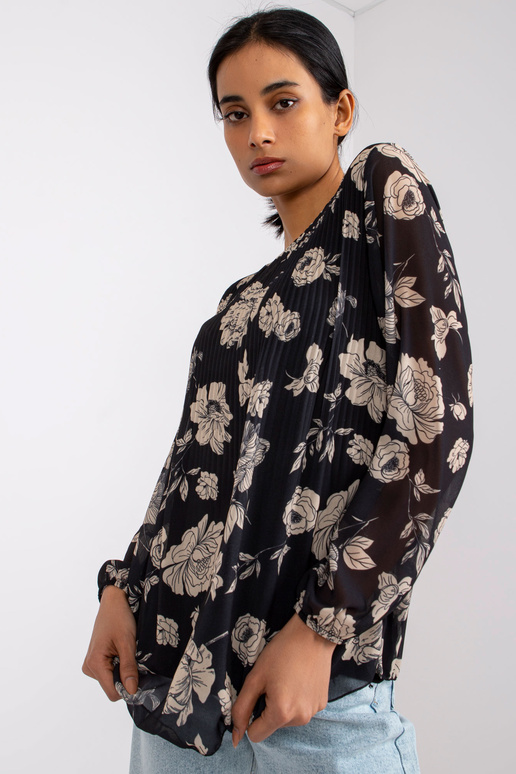 Liānas melna un bēša kroku blūze