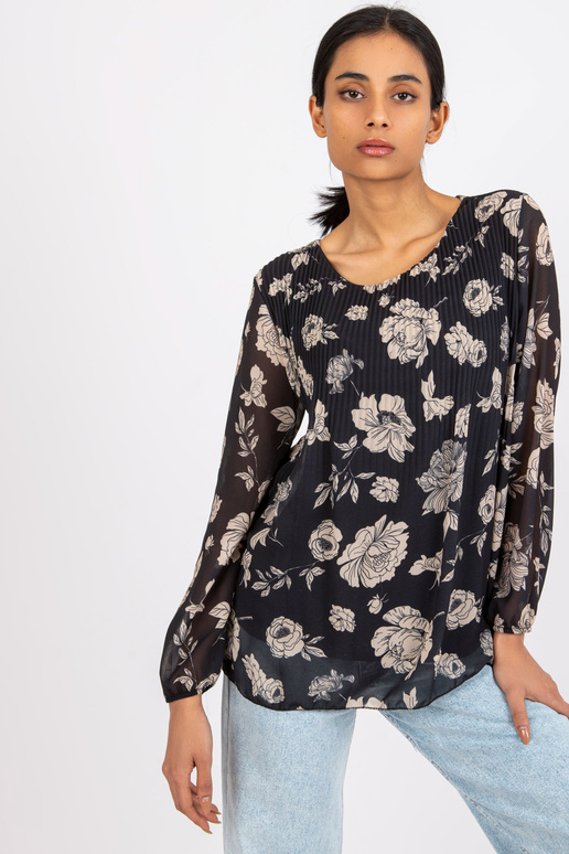 Liānas melna un bēša kroku blūze