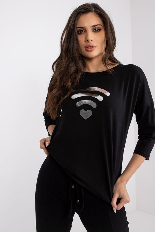 Melna sieviešu blūze ar apdruku...