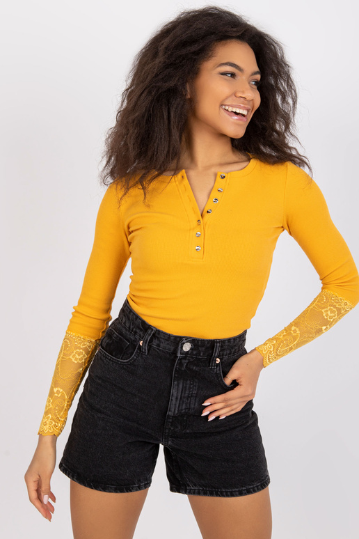 Gaiši oranža rievota blūze ar...