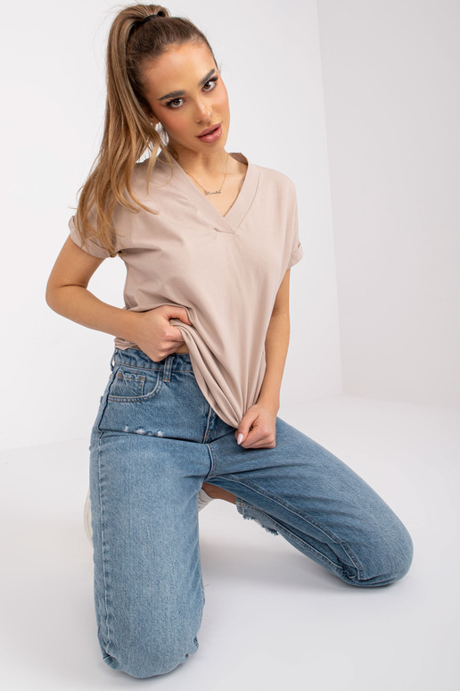 Bēšs sieviešu T-krekls no kokvilnas...