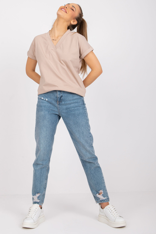 Bēšs sieviešu T-krekls no kokvilnas...