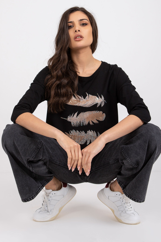 Melna kokvilnas blūze ar Anisa Rib