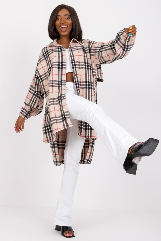 Gaiši bēšs un melns garš krekls ar...