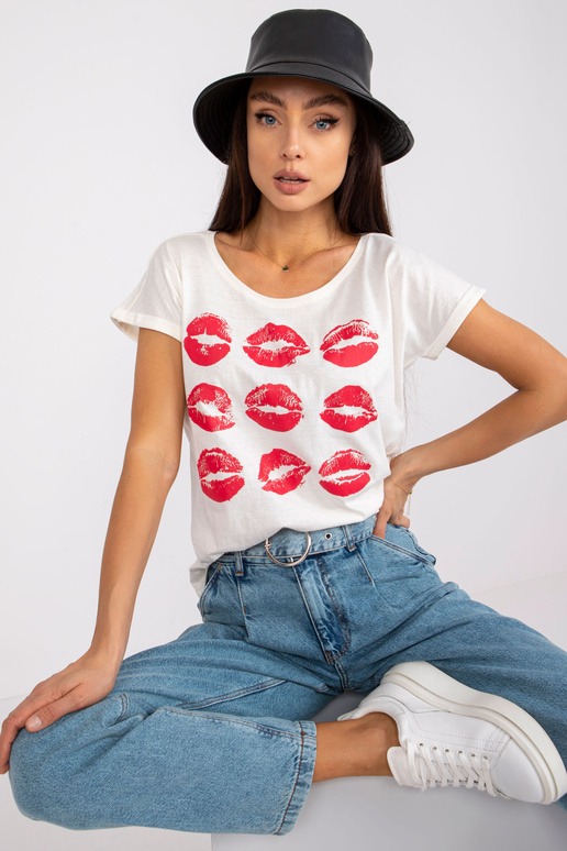 Ecru sieviešu t-krekls ar apdruku...